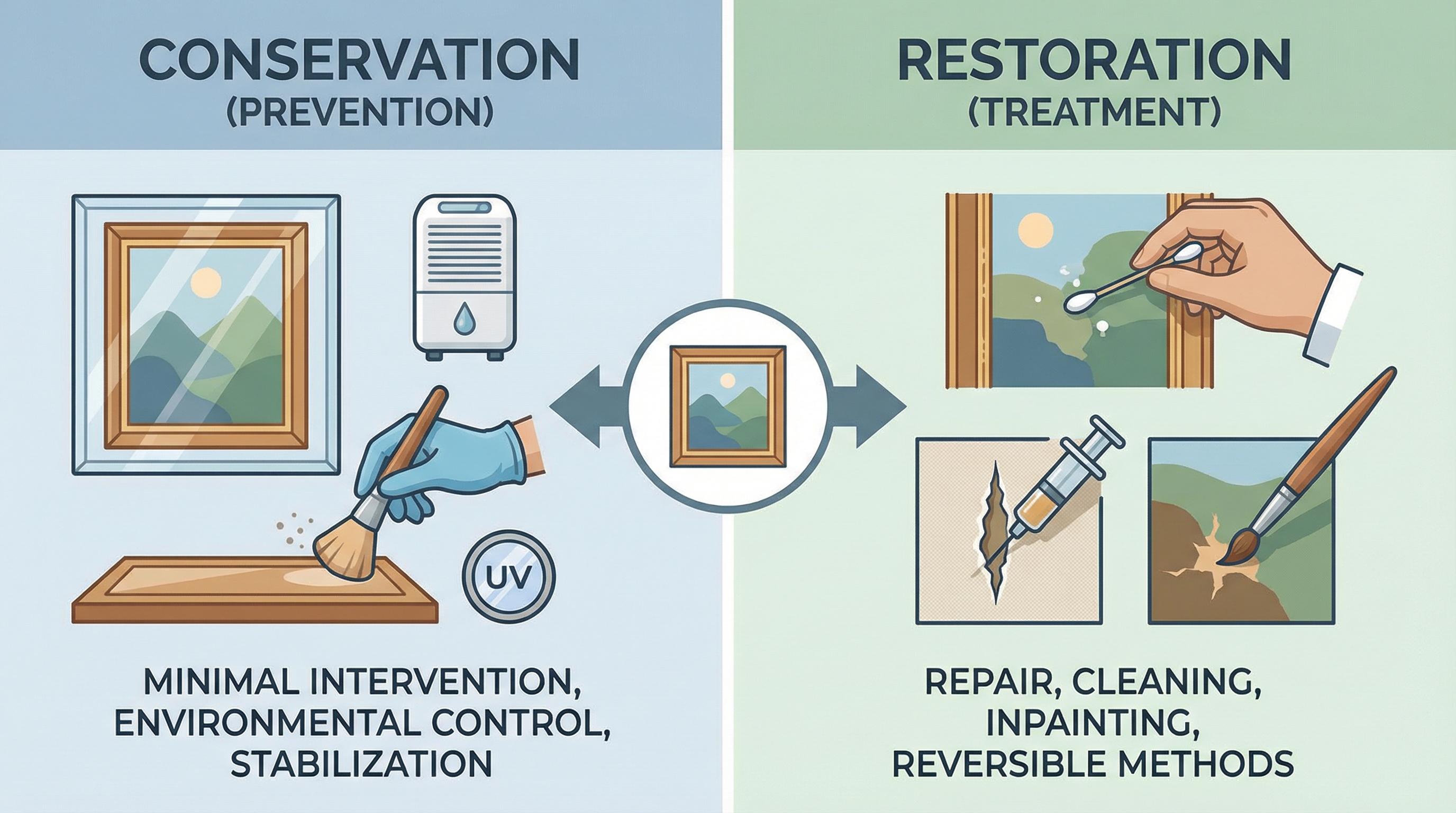 Conservation vs restoration techniques diagram