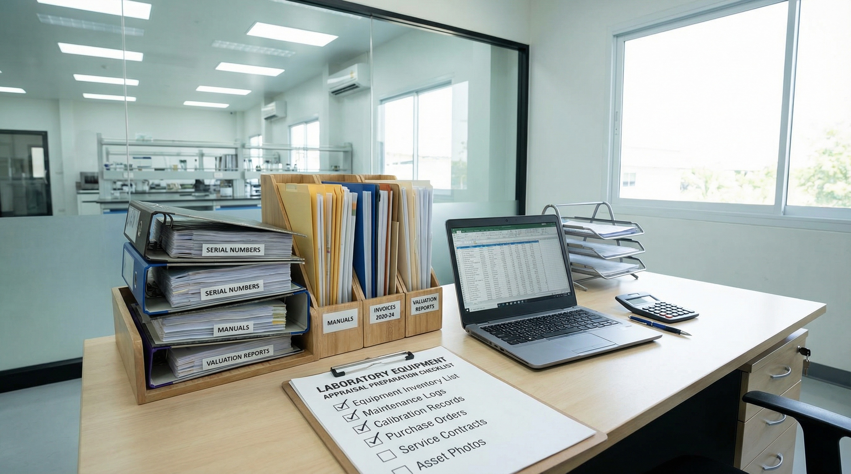 Laboratory equipment appraisal preparation checklist with organized documentation